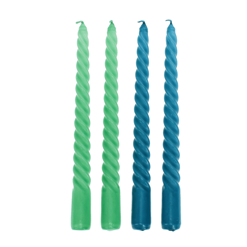 Twisted Candles Pack of 4 Green and Blue
