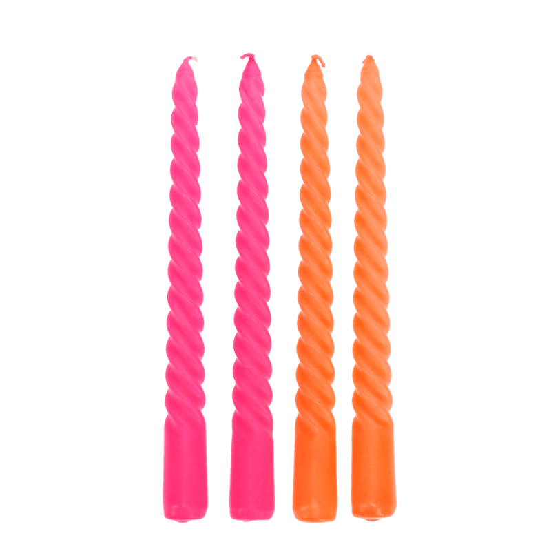Twisted Candles Pack of 4 Bright Pink and Orange