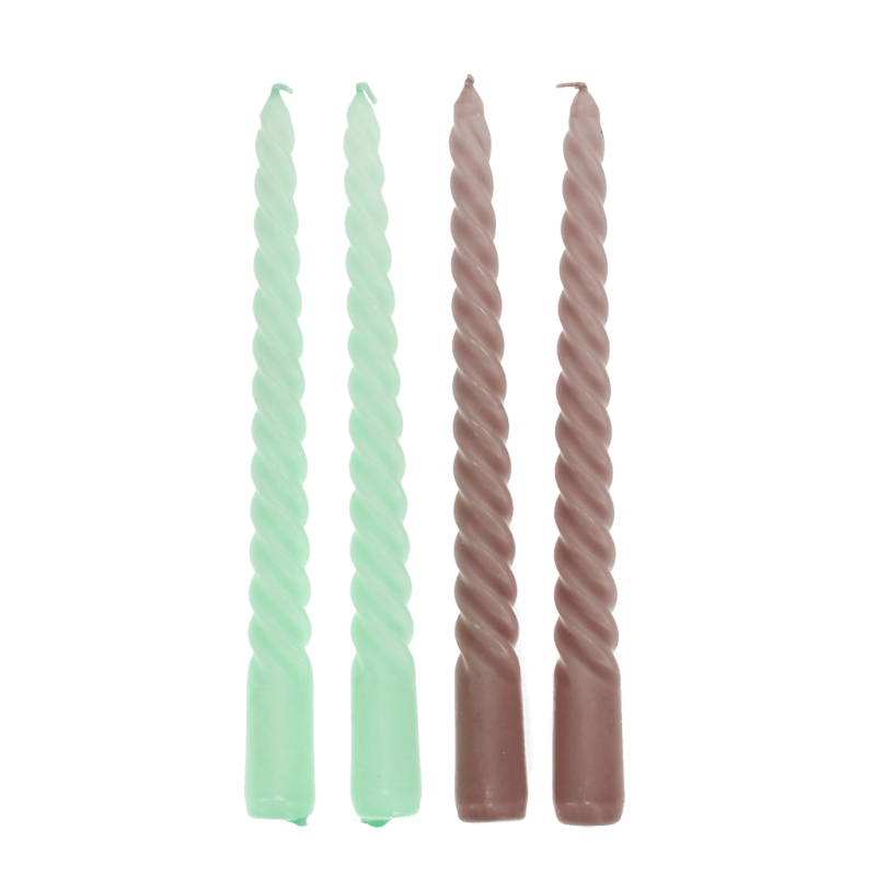 Twisted Candles Pack of 4 Mint Green and Taupe