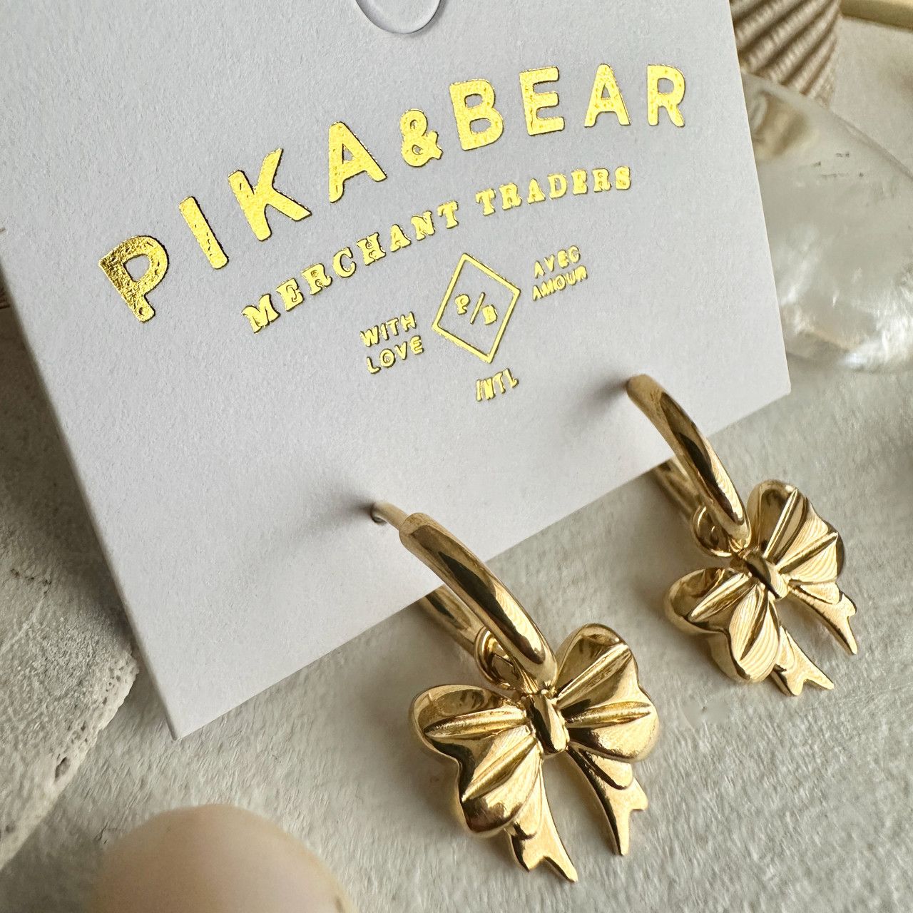 &quot;Luca&quot; Bow Charm Hugger Hoop Earrings in Gold