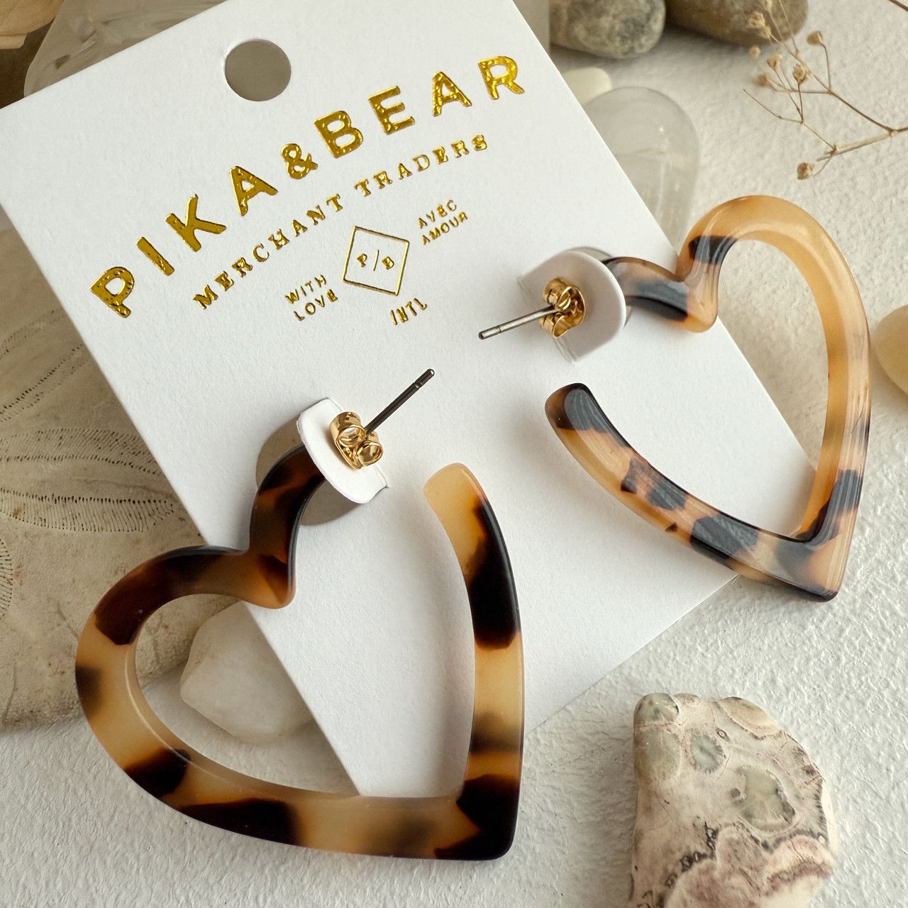 &quot;Wilson&quot; Acetate Heart Hoop Earrings in Leopard