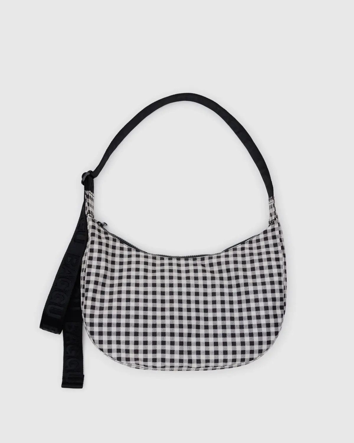 Medium Nylon Crescent Bag Black &amp; White Gingham
