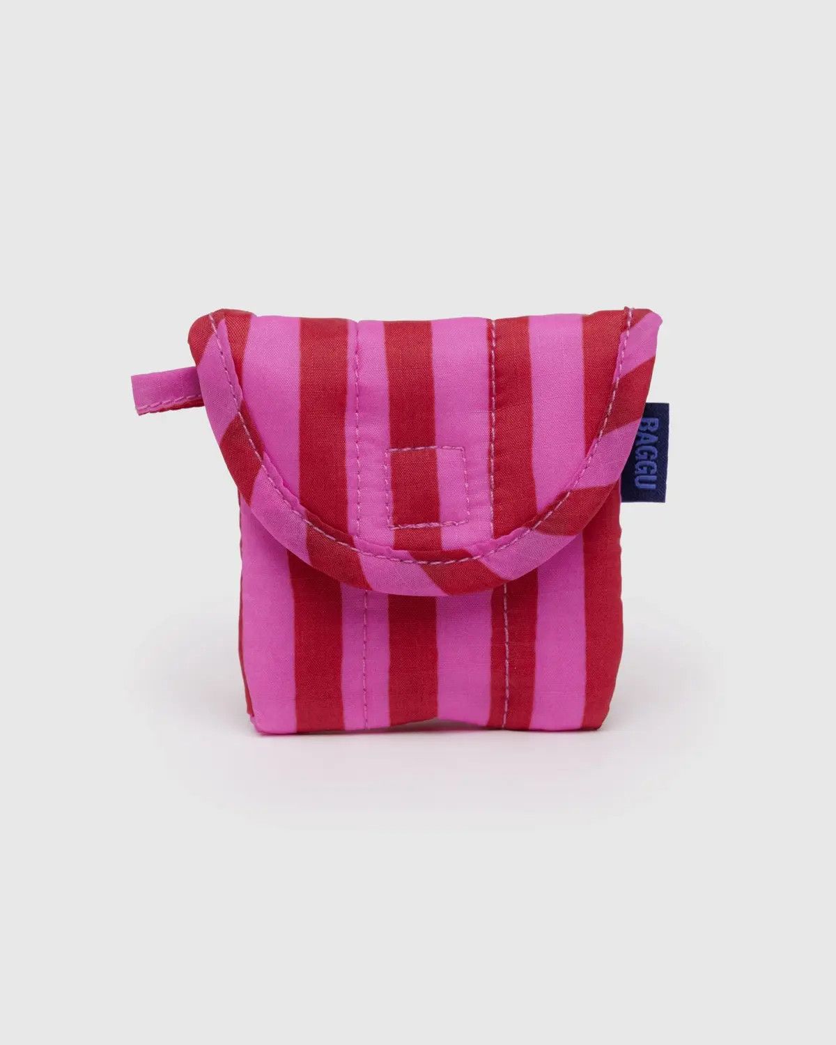 Puffy Earbuds Case Pink &amp; Red Painted Stripe
