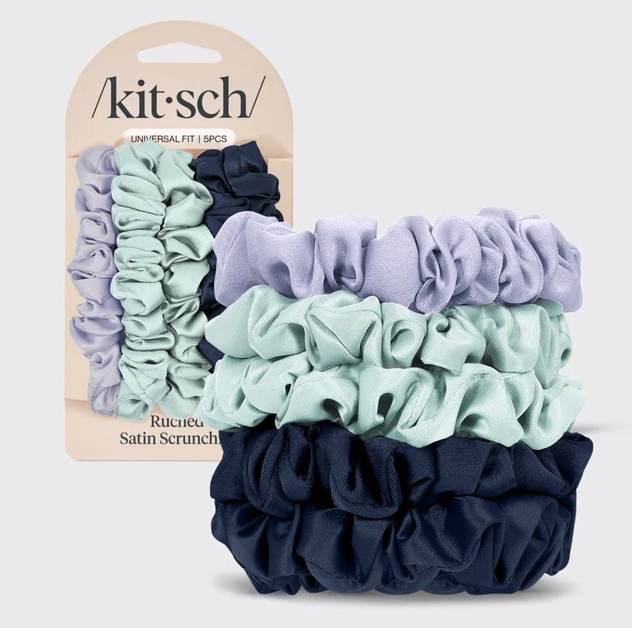 Ruched Satin Scrunchies 5pc Set Garden Bouquet