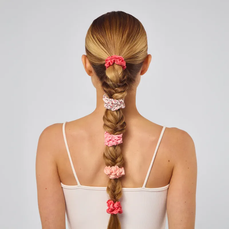 Ruched Satin Scrunchies 5pc Set Cherry