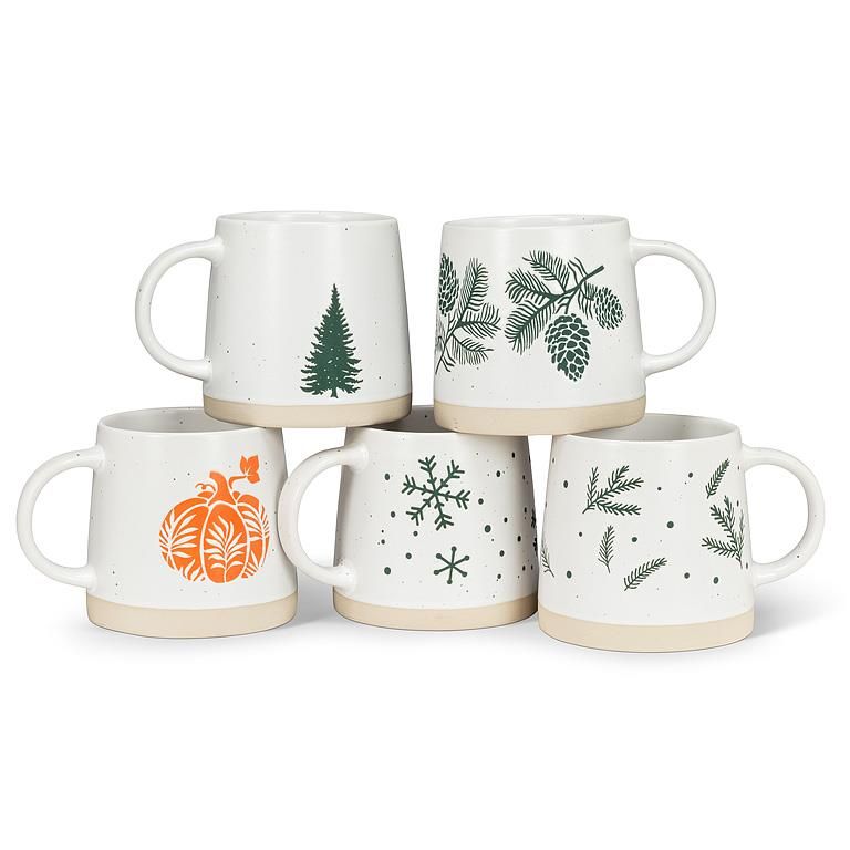 Wide Base Mug with Pinecones