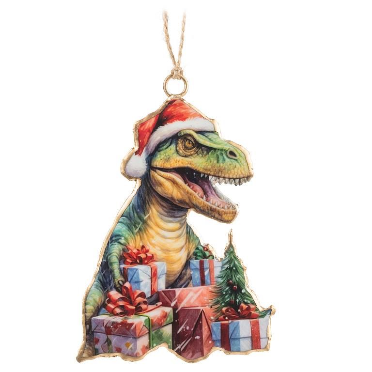 Metal Ornament Christmas Dinosaur