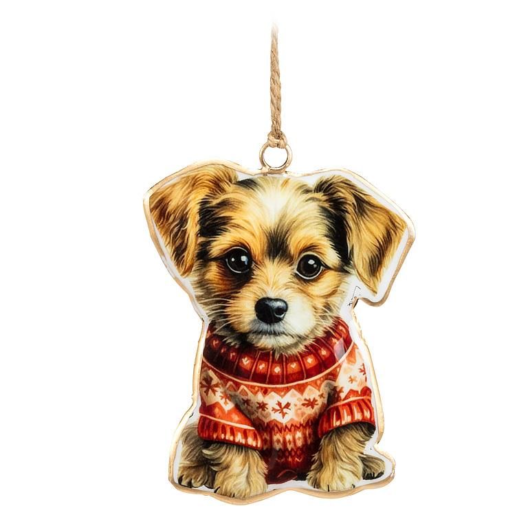 Metal Ornament Sweet Dog in Sweater