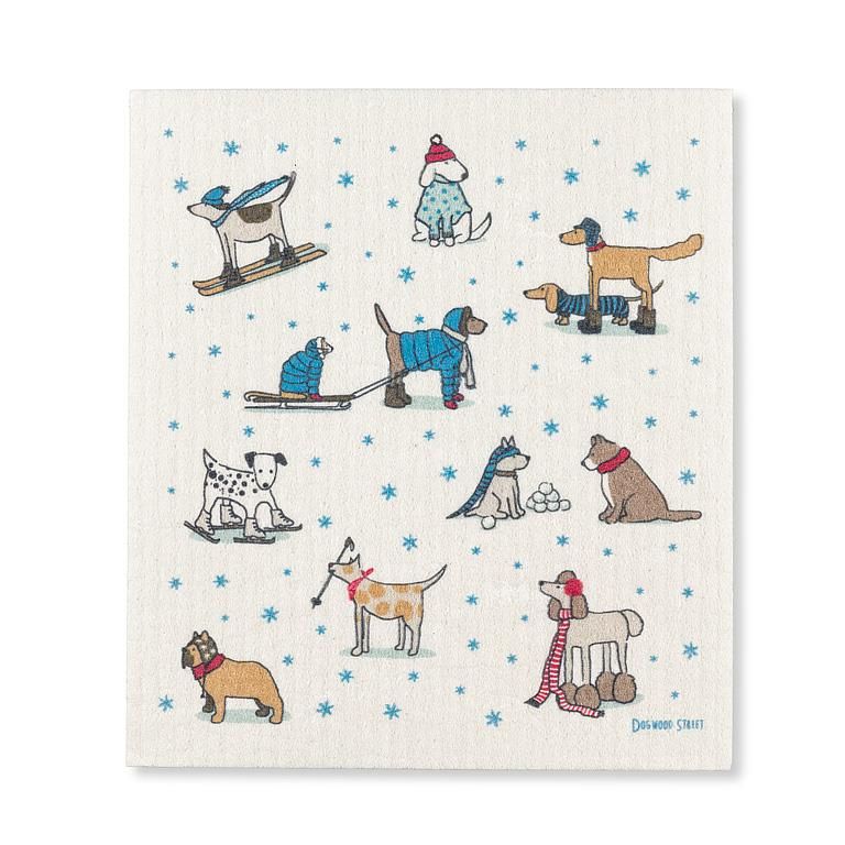 Winter Sports Dogs Dishcloth