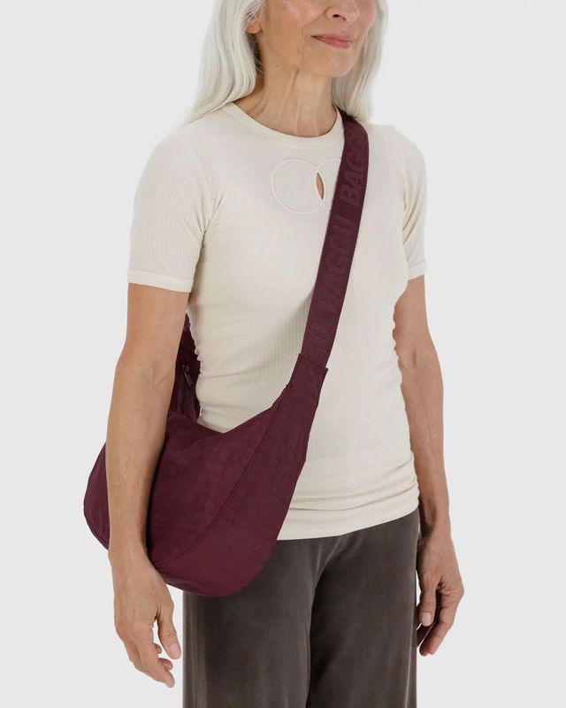 Medium Nylon Crescent Bag Mahogany