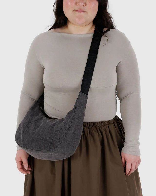 Medium Crescent Bag Washed Black Denim