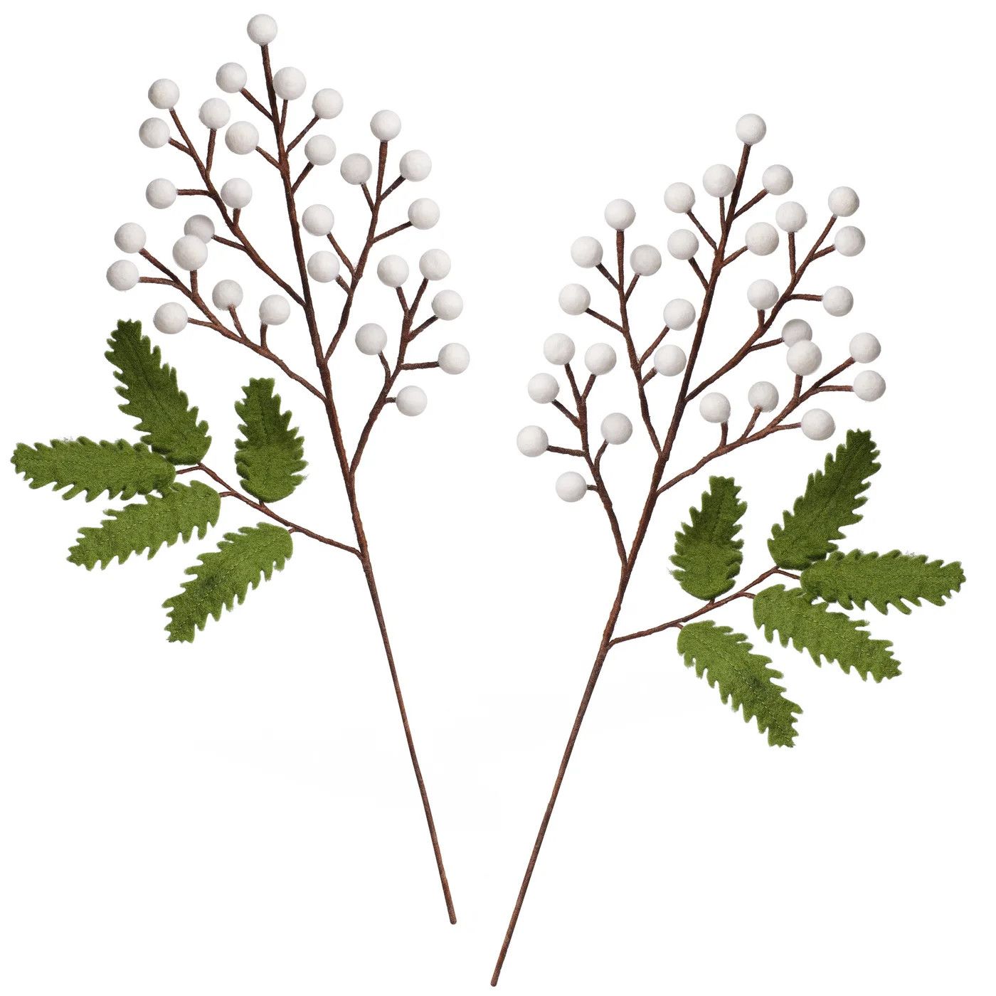 Felt Floral Berry Stems White Set of 2