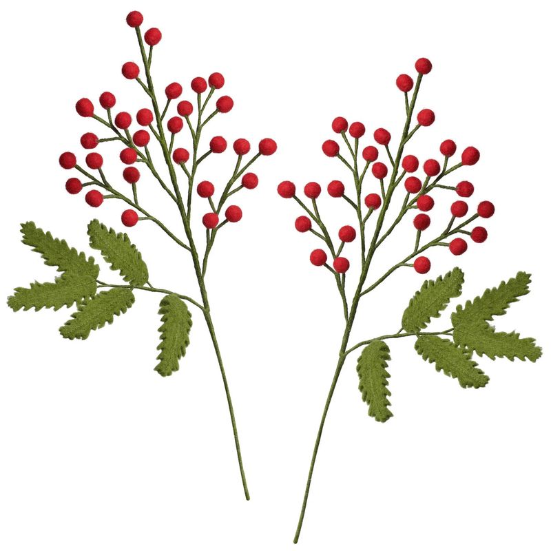 Felt Floral Berry Stems Red Set of 2