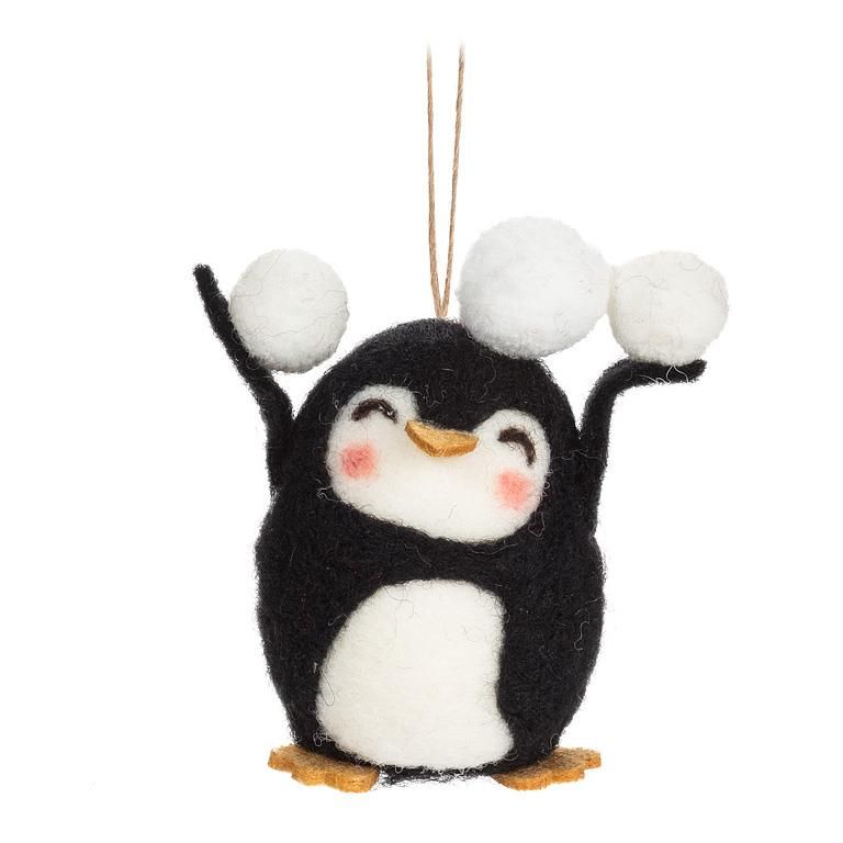 Felt Ornament Penguin &amp; Snowballs