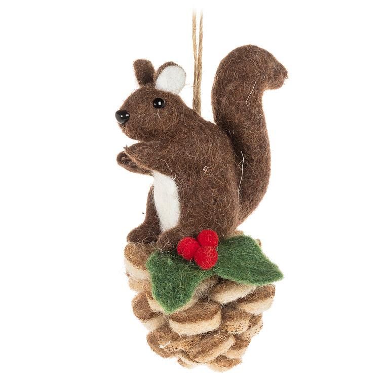 Felt Ornament Squirrel on Pinecone