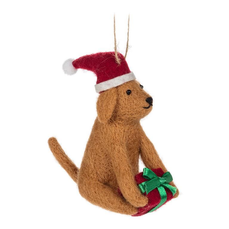 Felt Ornament Christmas Dog with Present