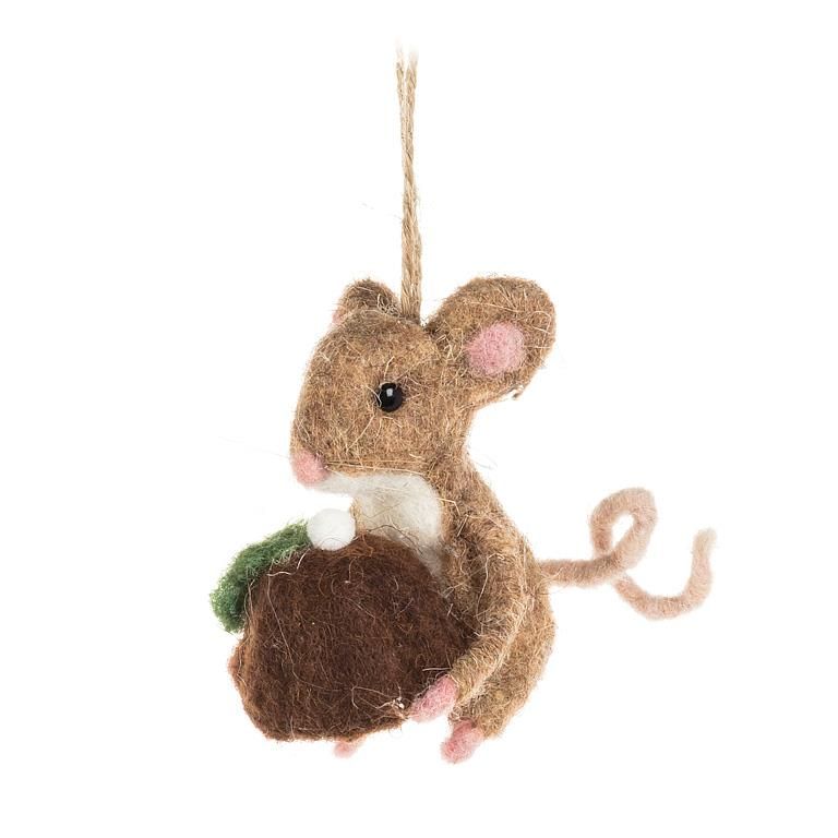 Felt Ornament Mouse with Christmas Pudding