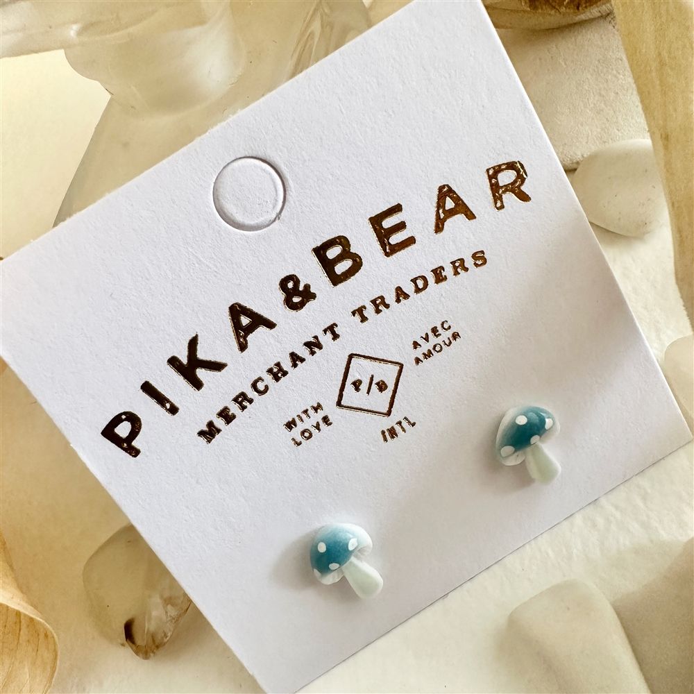 &quot;Agaric&quot; Porcelain Mushroom Studs in Blue
