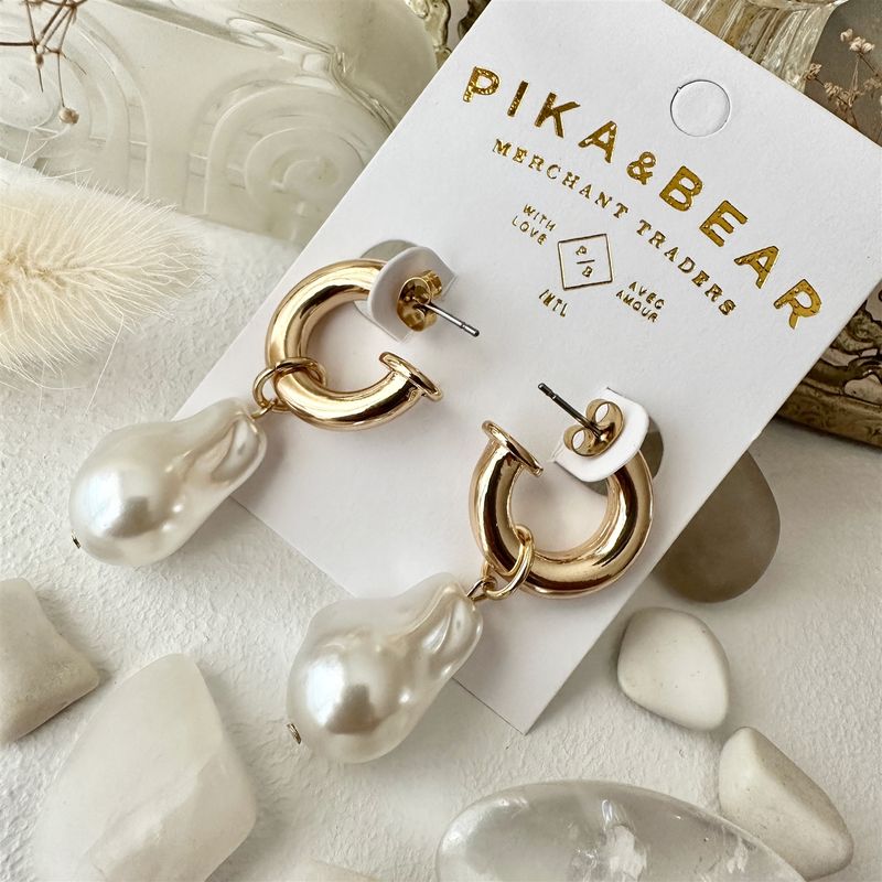 &quot;Anais&quot; Baroque Pearl Drop Stud Earrings in Gold