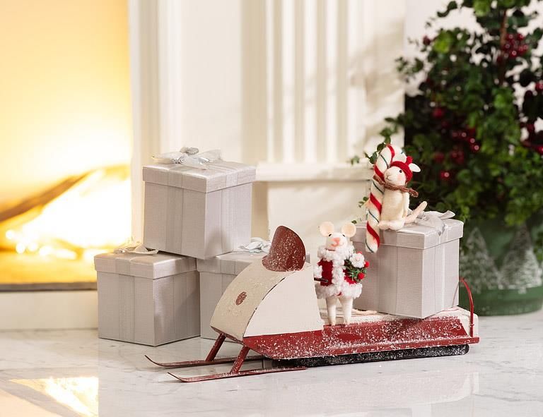 Felt Ornament Holiday Mouse with Hat &amp; Candy Cane