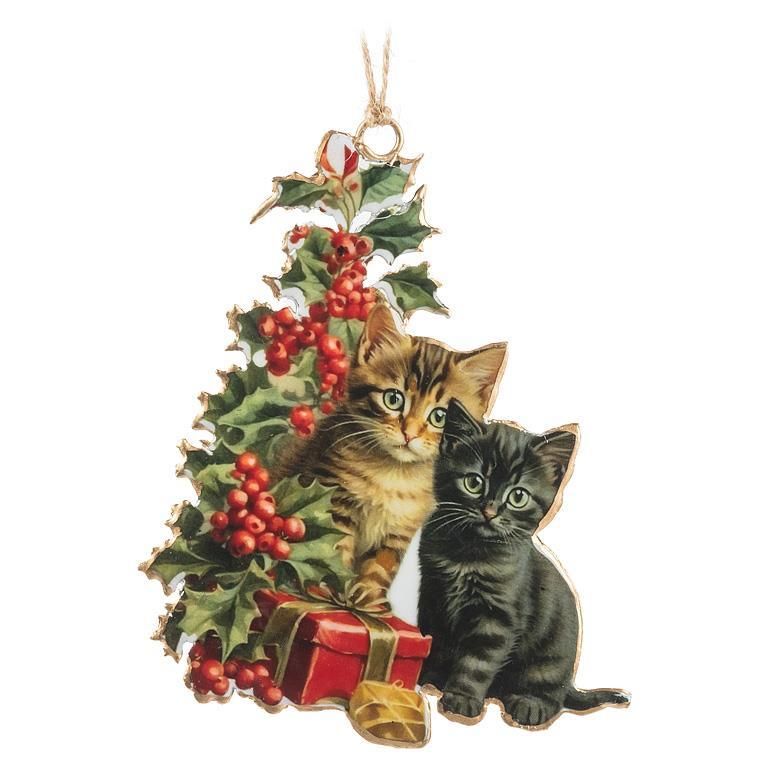 Metal Ornament Kittens with Tree