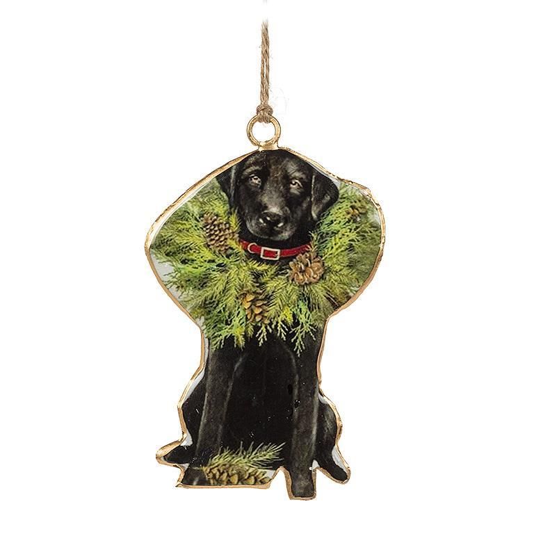 Metal Ornament Dog in Wreath