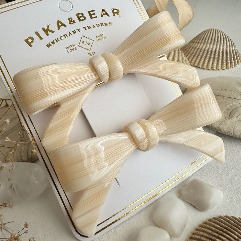 &quot;Zooey&quot; Bow Hair Clips Butter Cream