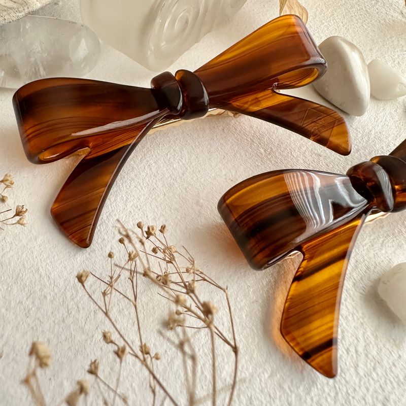 "Zooey" Bow Hair Clips Chestnut