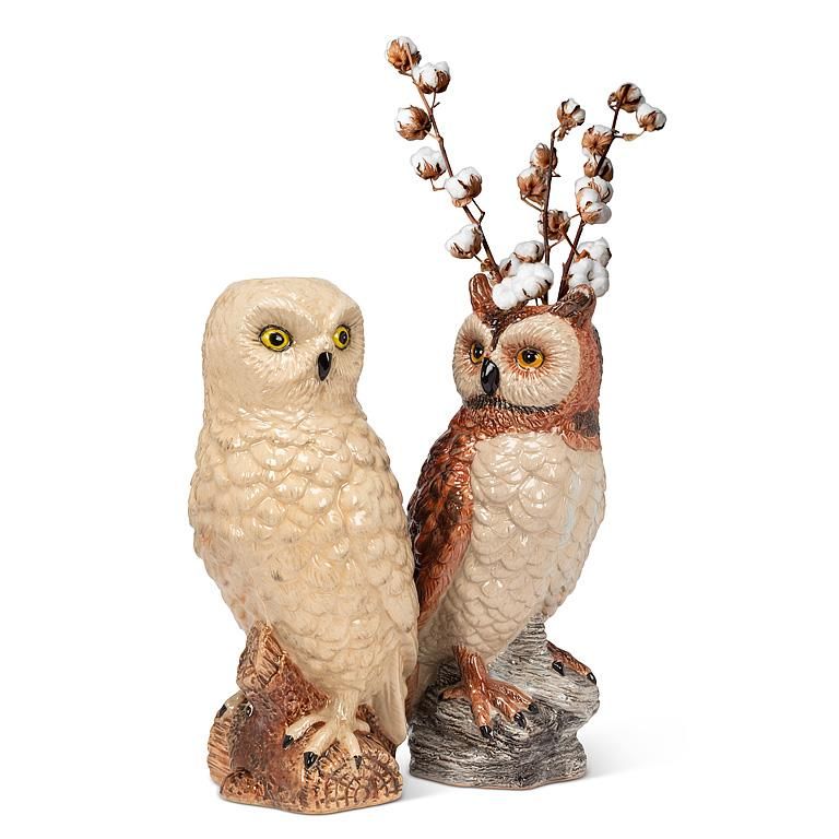 Tall Snowy Owl Vase