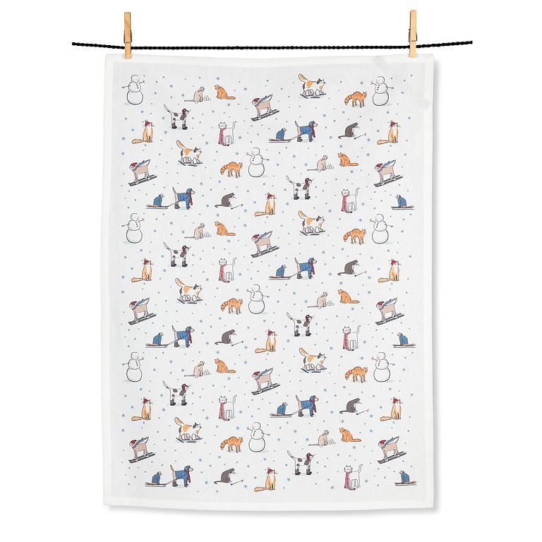 Tea Towel Winter Sports Cats