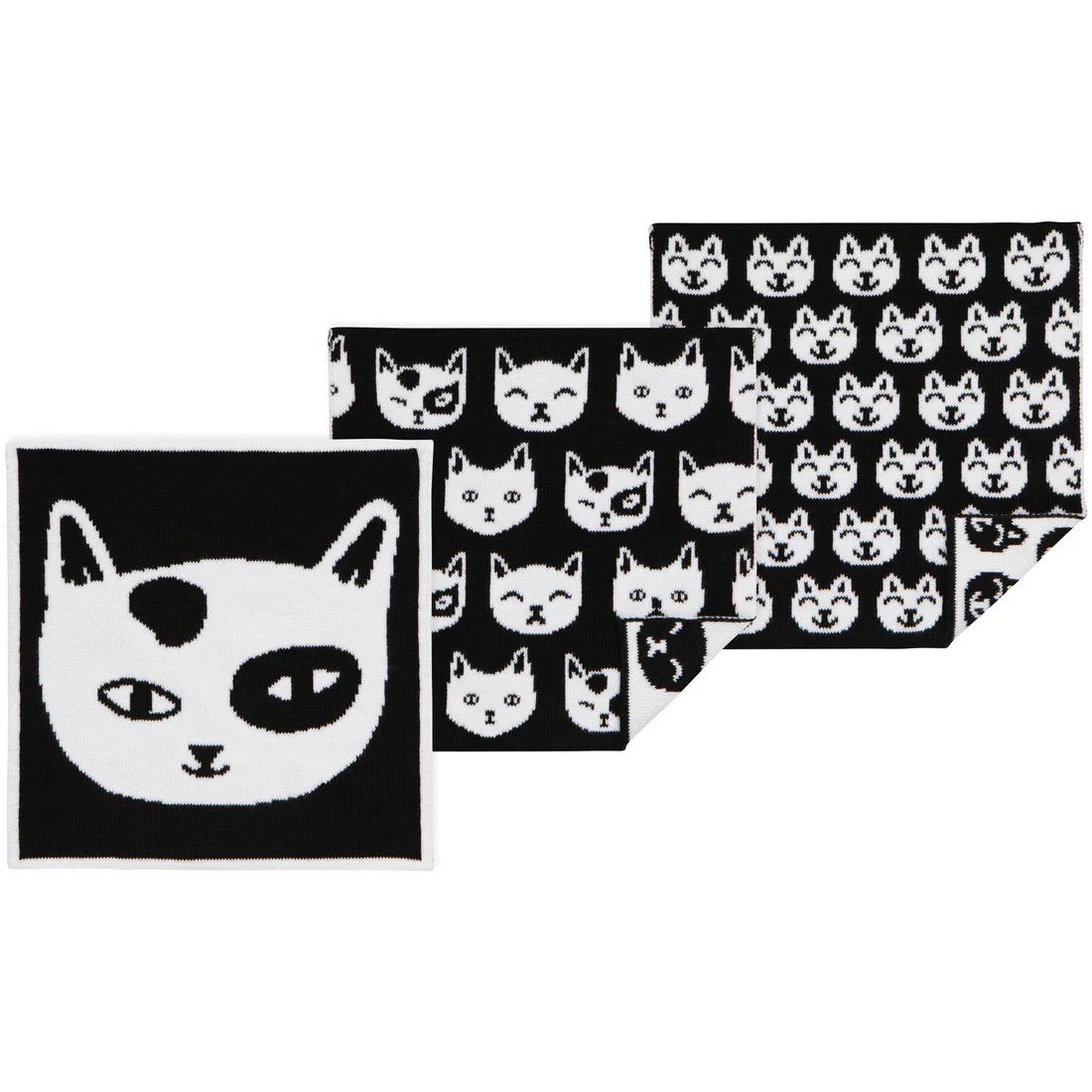 Set of 3 Knit Dishcloth Feline Fine