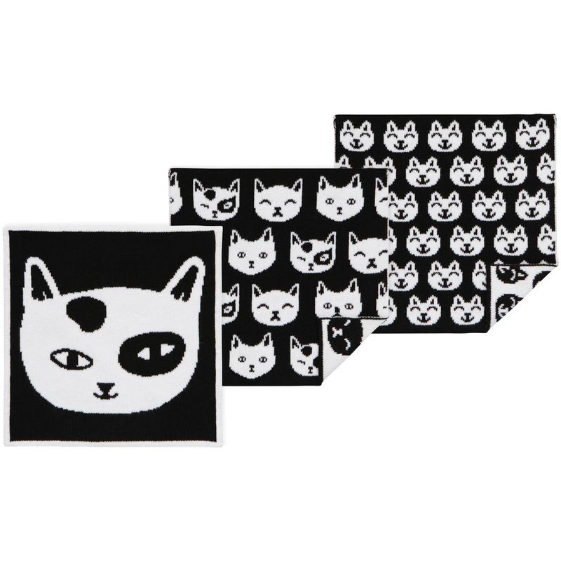 Set of 3 Knit Dishcloth Feline Fine