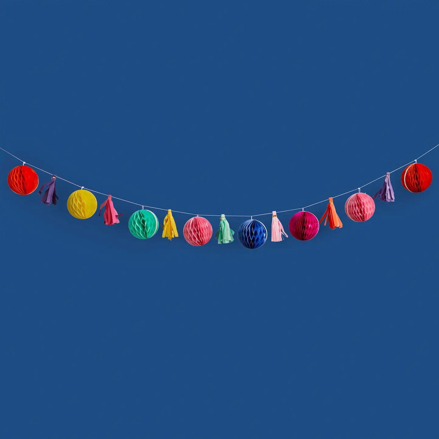 Bright Coloured Honeycomb &amp; Tassel Garland