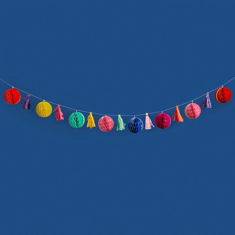 Bright Coloured Honeycomb &amp; Tassel Garland