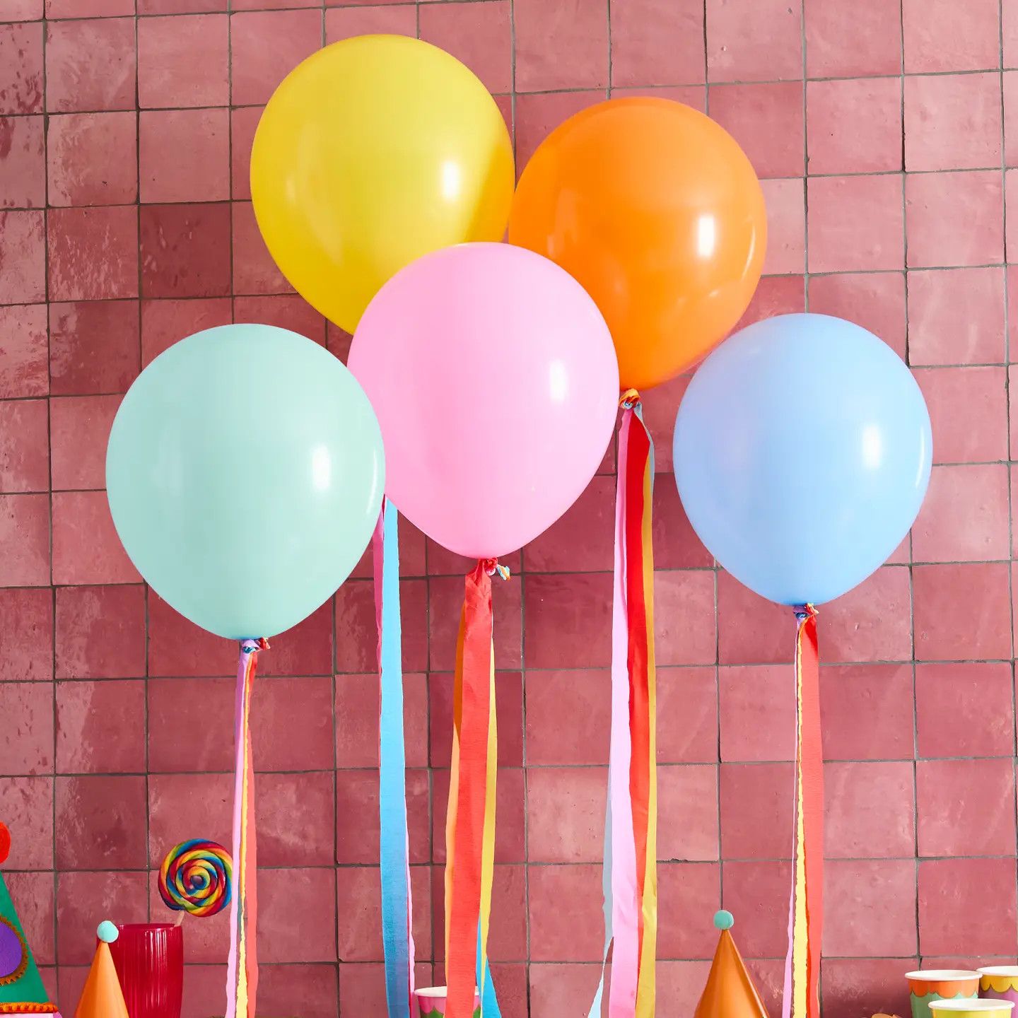 Premium Bright Latex 12&quot; Balloons &amp; Tassel Tails - Pack of 5