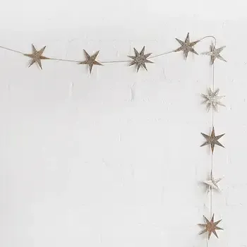 Gold Star Wood Garland 2m