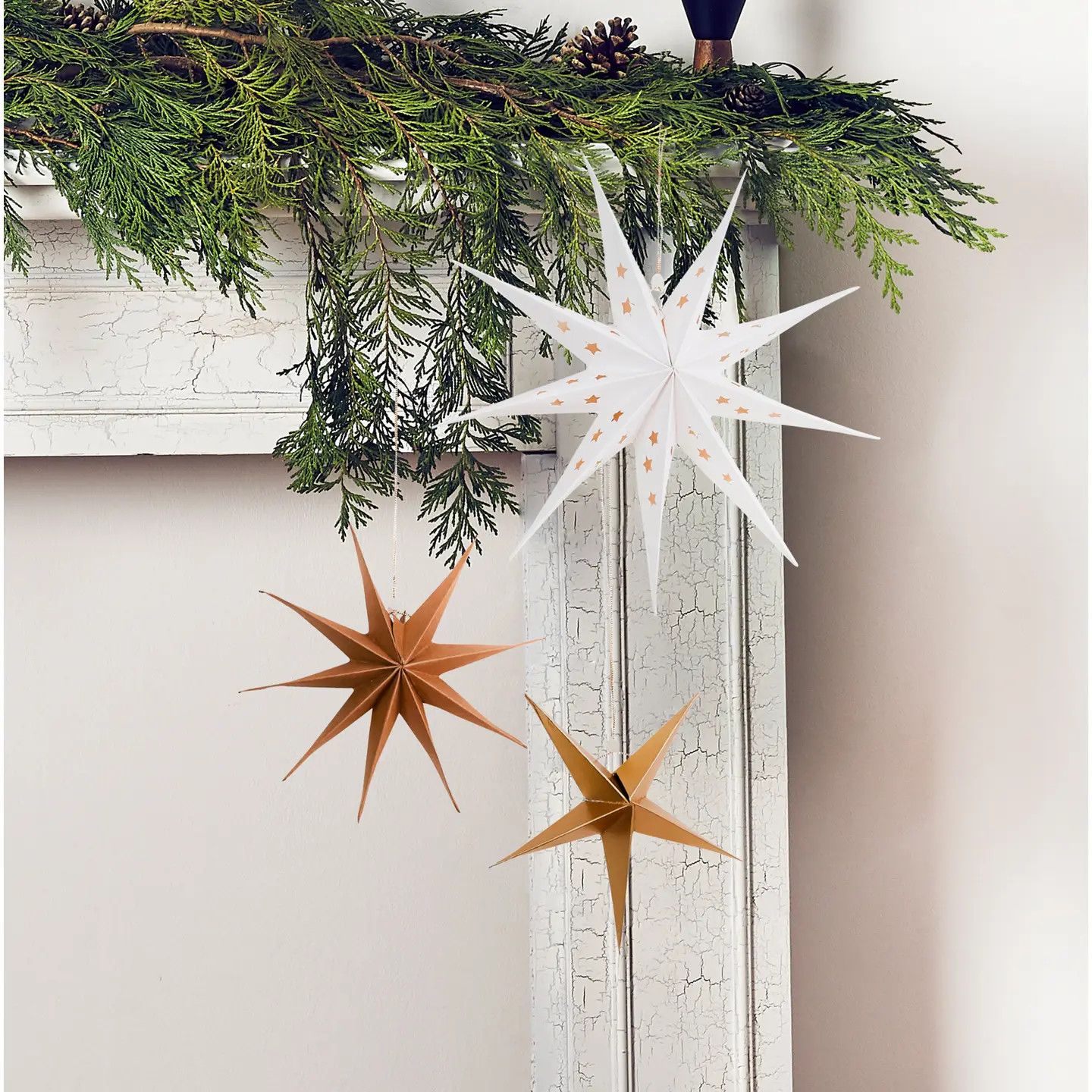 White, Gold &amp; Kraft Hanging Star Set 3 Pack