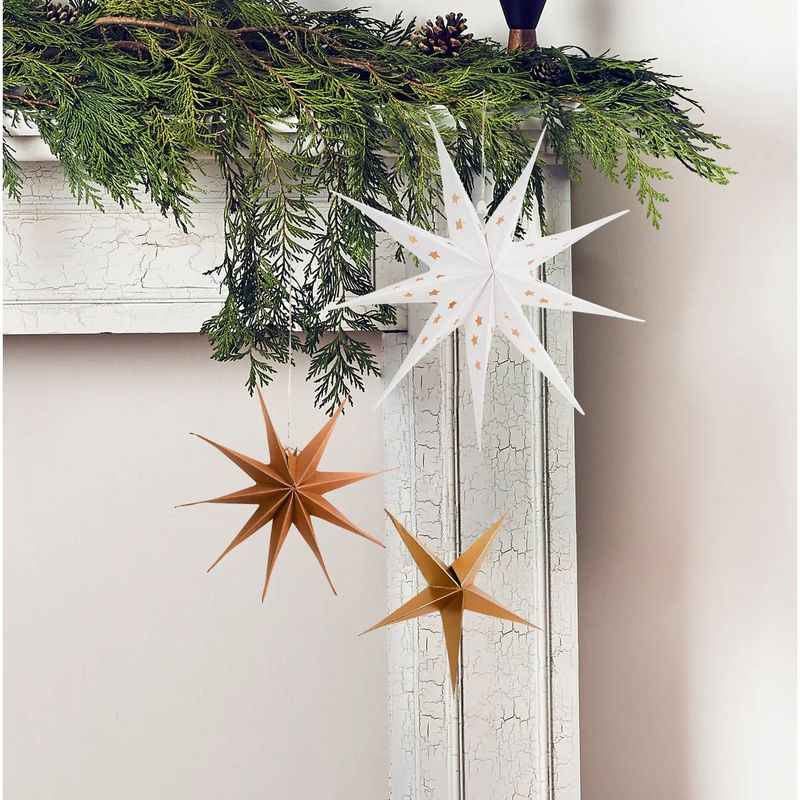 White, Gold &amp; Kraft Hanging Star Set 3 Pack