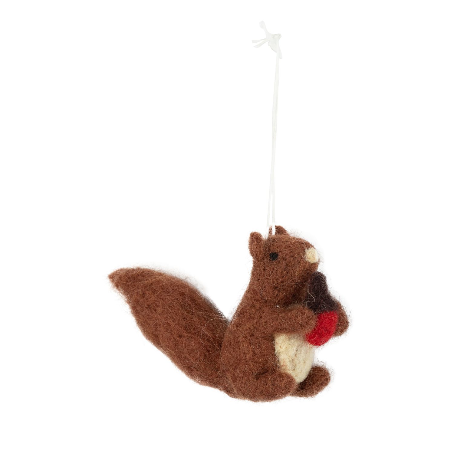 Felt Ornament Brown Squirrel Holding Nut