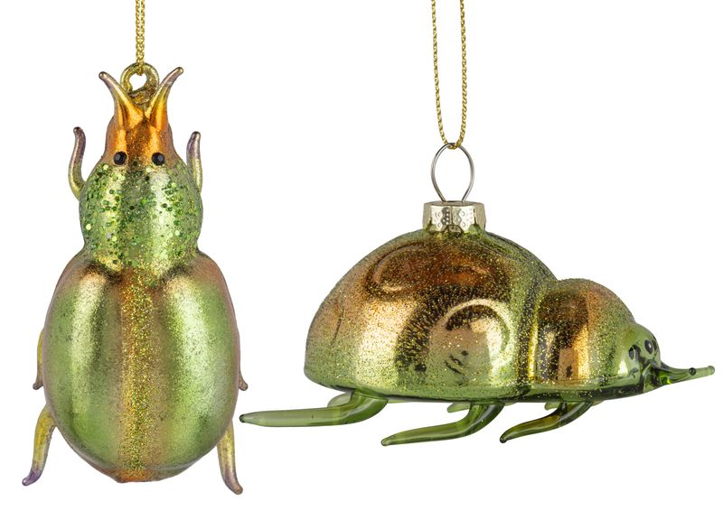 Glass Ornament Assorted Insects Iridescent Green