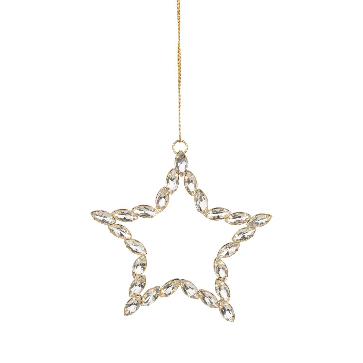 Metal Ornament Gold Star with Clear Jewels