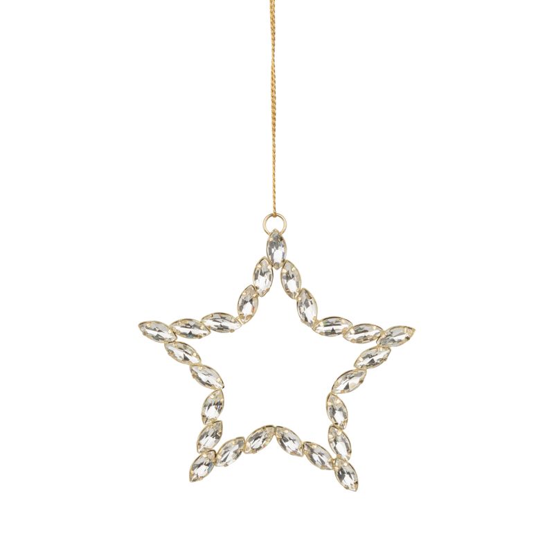 Metal Ornament Gold Star with Clear Jewels