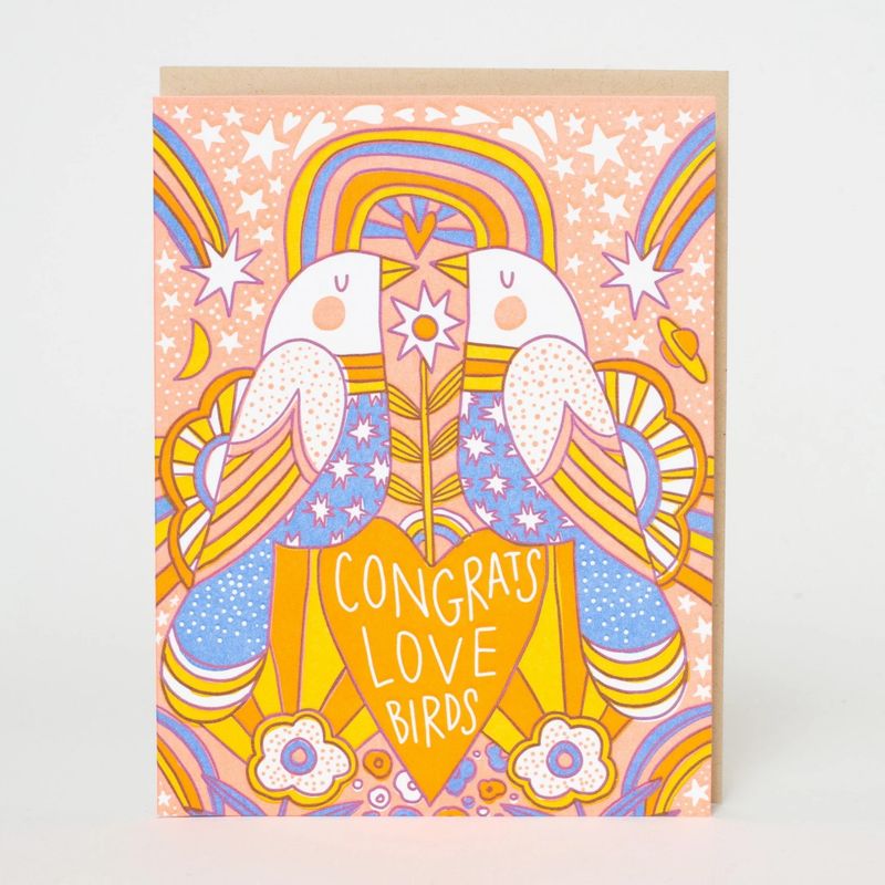 Wedding Congrats Love Birds Letterpress
