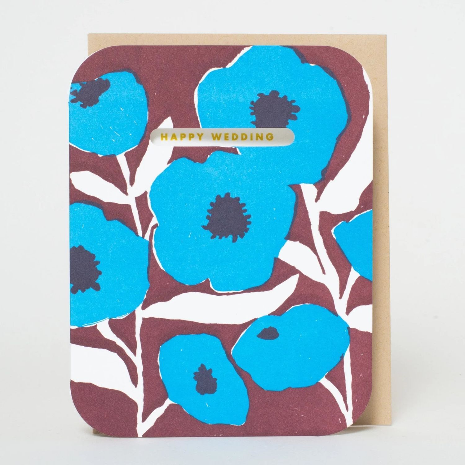 Wedding Congrats Blue Poppies Letterpress