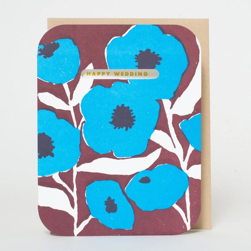 Wedding Congrats Blue Poppies Letterpress