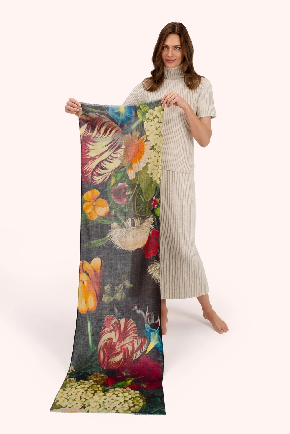 Wool Wrap Scarf Opulent Florals Chocolate