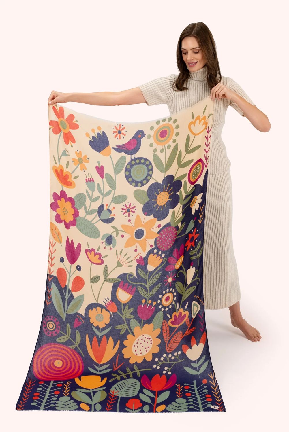 Printed Scarf Folk Scandi Two-Tone Floral