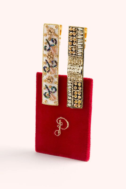 Jewelled Hair Bar Clips Set of 2 Midnight and Champagne Glamour