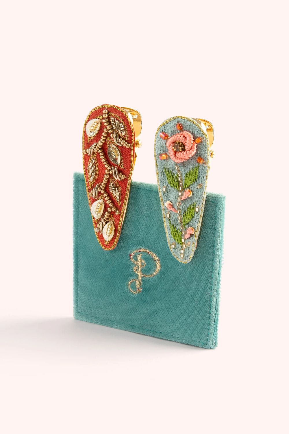 Jewelled Hair Clips Set of 2 Ice Flowers &amp; Tangerine Leaves