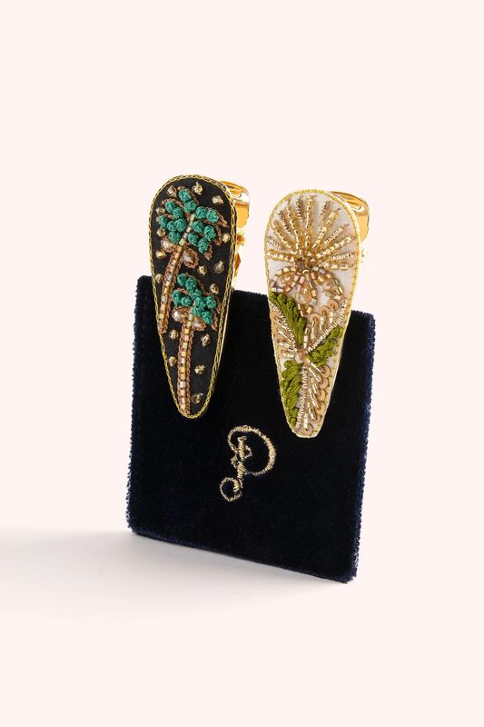 Jewelled Hair Clips Set of 2 Midnight Trees &amp; Champagne Flower